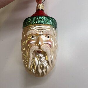 Vintage Christmas Ornament, West Germany Santa Head Hand Blown & Painted Glass